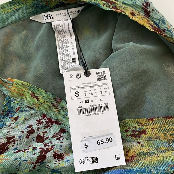 Zara Women’s Wrap Skirt Beaded Embellish Chiffon Tie Dye Small NWT new - Picture 2 of 4